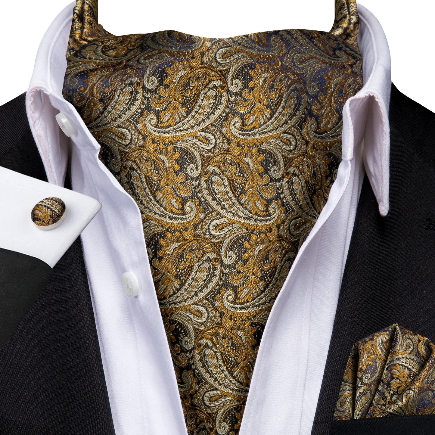 Mens Cravat Pocket Square Cufflinks Set 3pcs
