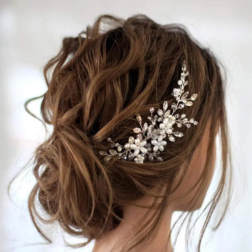 Bridal Headpiece Silver Flower Hair Pin