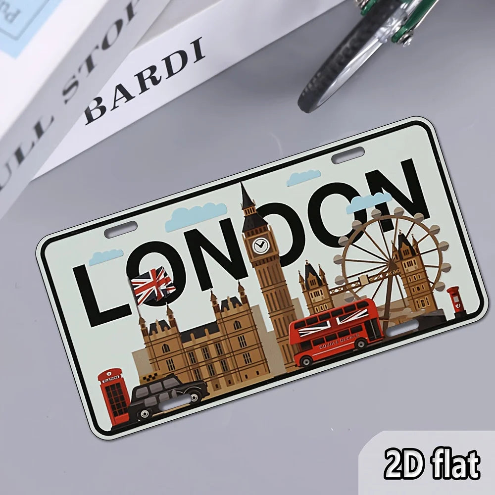 London UK City Skyline License Plate Aluminium