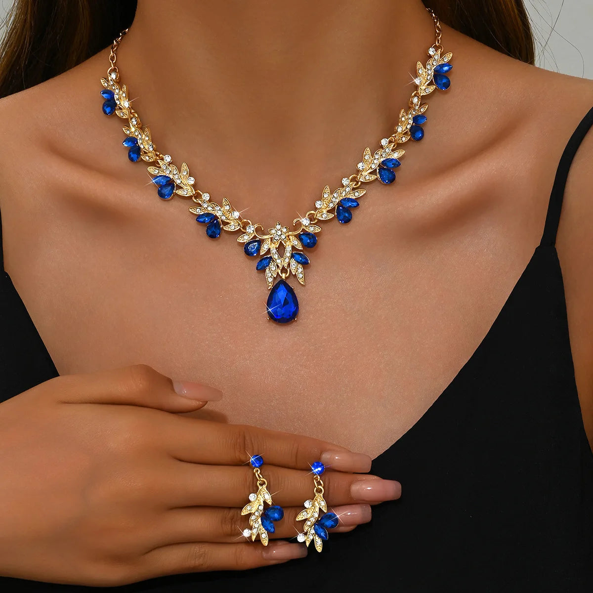 Bridal Costume Jewellery Set Leaf Pendant and Earrings