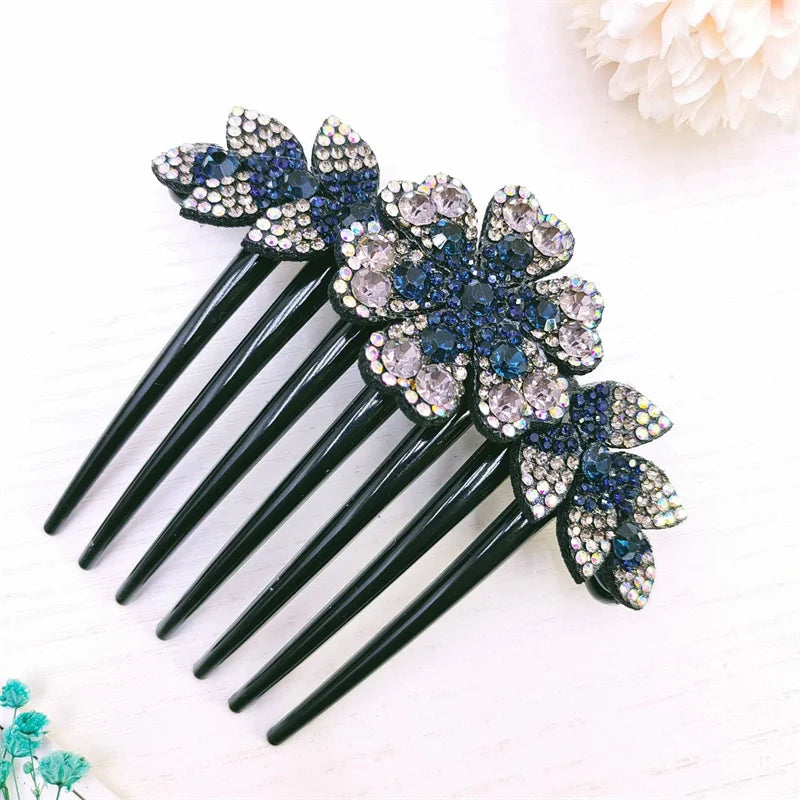 Crystal Rhinestones Flower Hair Combs