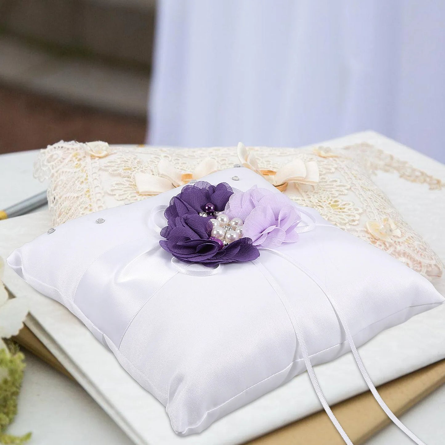 Purple Flower Ring Pillow 20x20cm