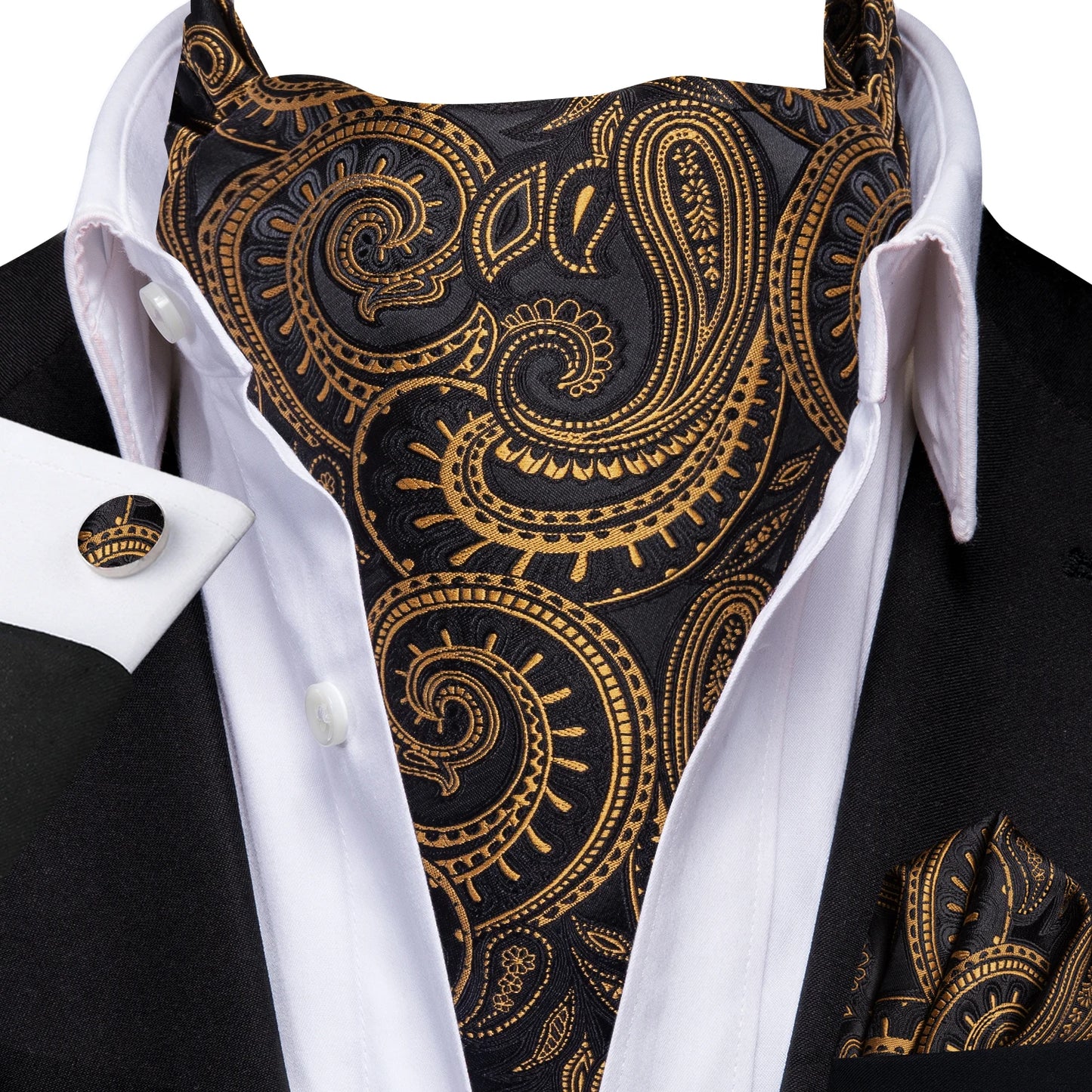 Mens Cravat Pocket Square Cufflinks Set 3pcs
