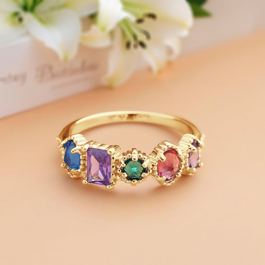 Personalized Birthstones Ring Multiple Vintage Milgrain Ring