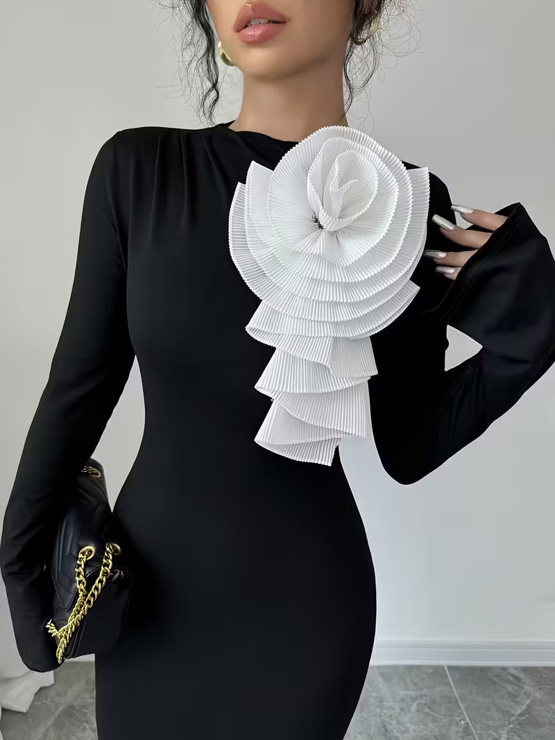 Elegant Bodycon Party Dress with 3D Flower Applique