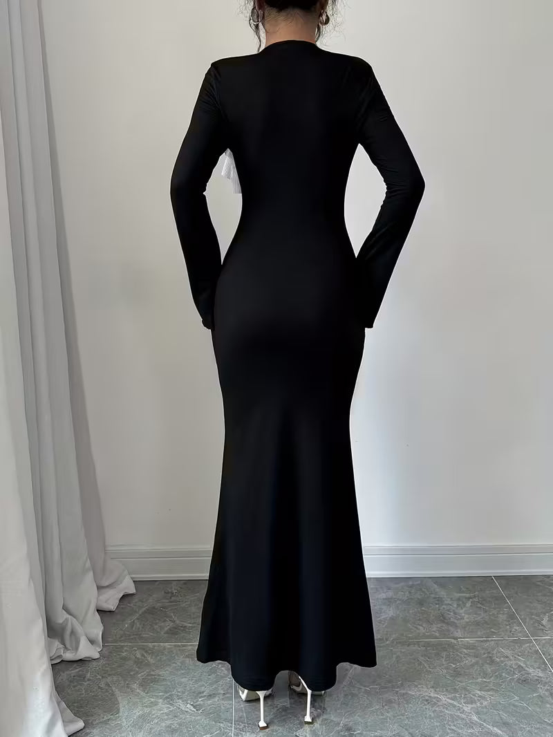 Elegant Bodycon Party Dress with 3D Flower Applique