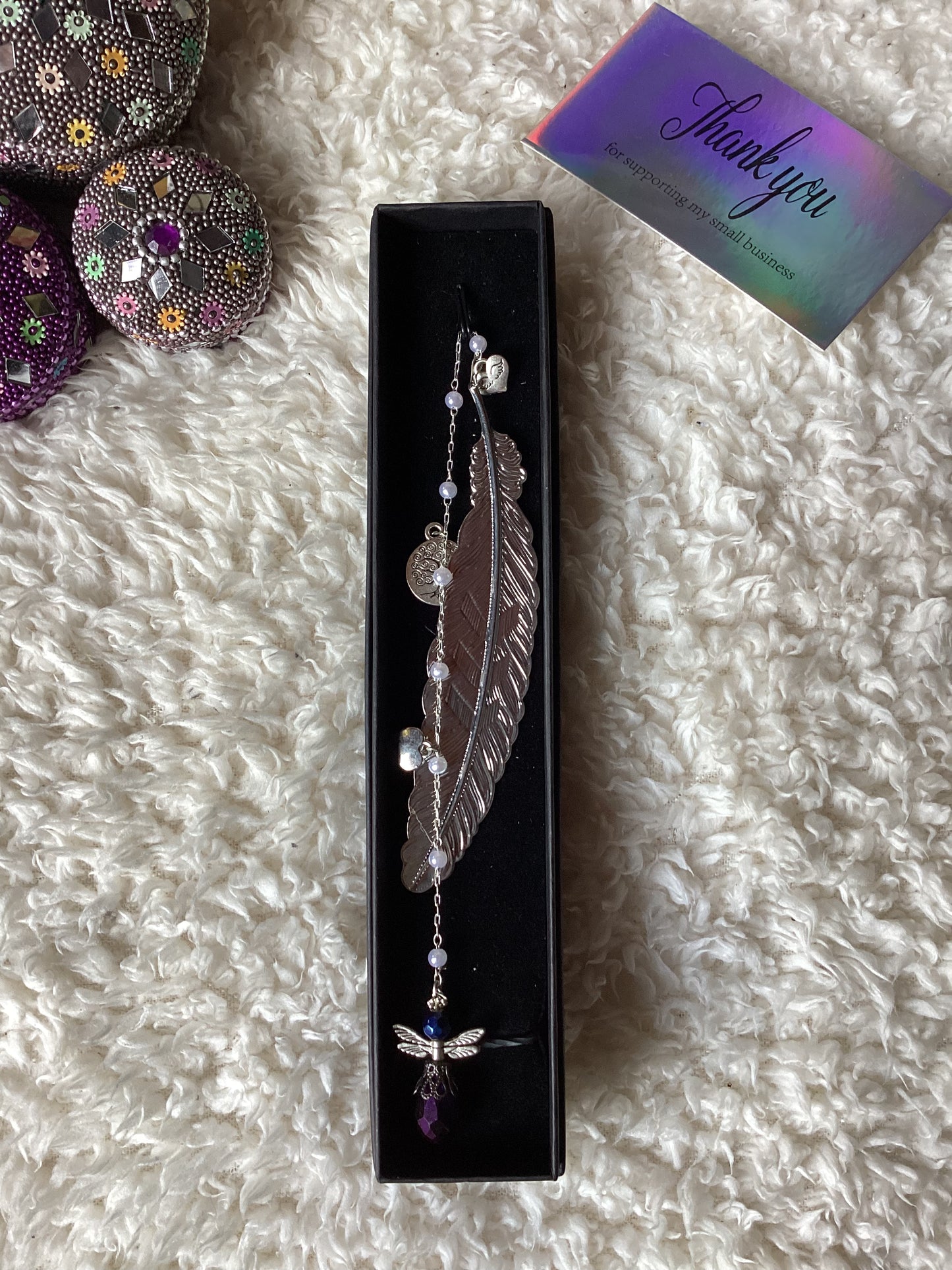 Party Favours Small handmade feather bookmark