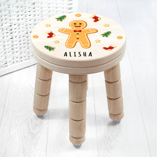 Personalised Wooden Stool for Kids with Gingerbread Man