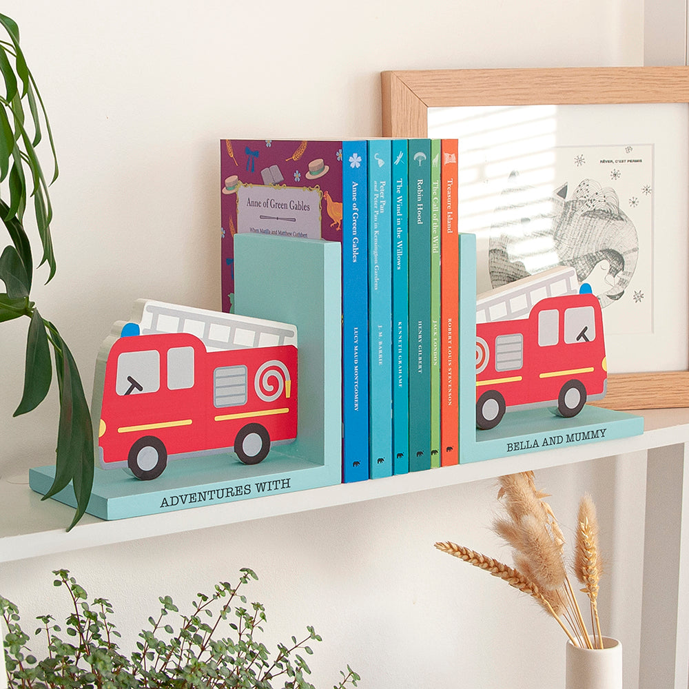 Personalised Kids Fire Engine Bookends