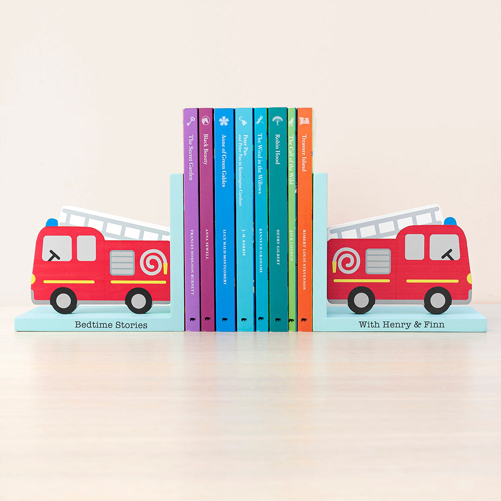 Personalised Kids Fire Engine Bookends