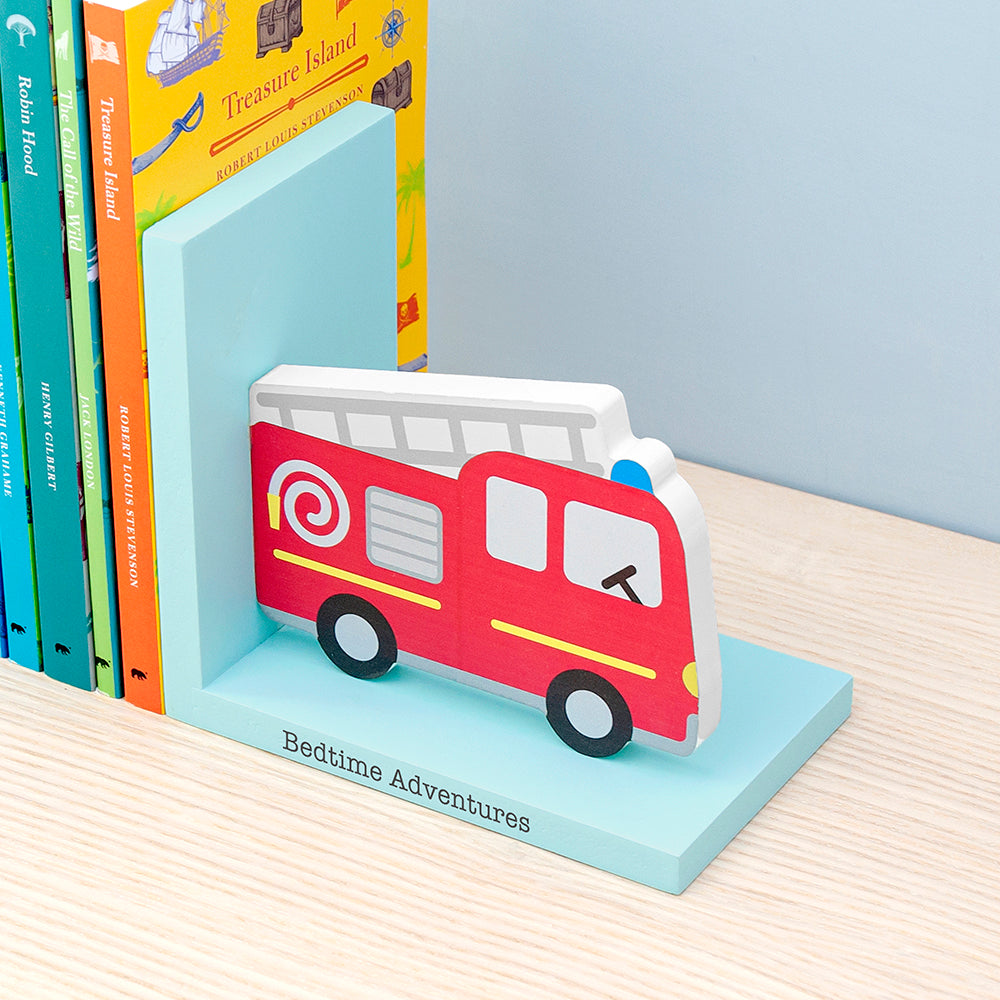 Personalised Kids Fire Engine Bookends