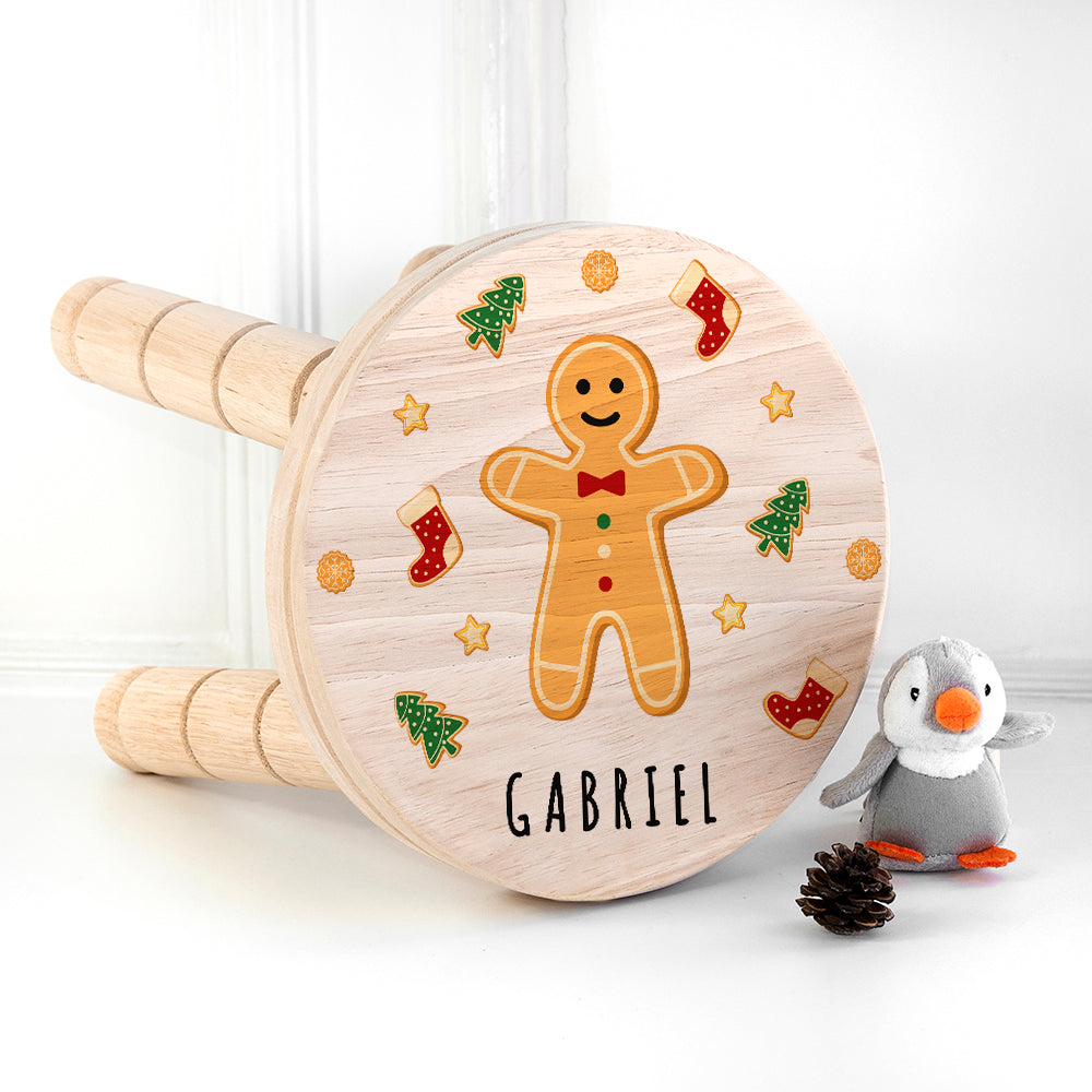 Personalised Wooden Stool for Kids with Gingerbread Man