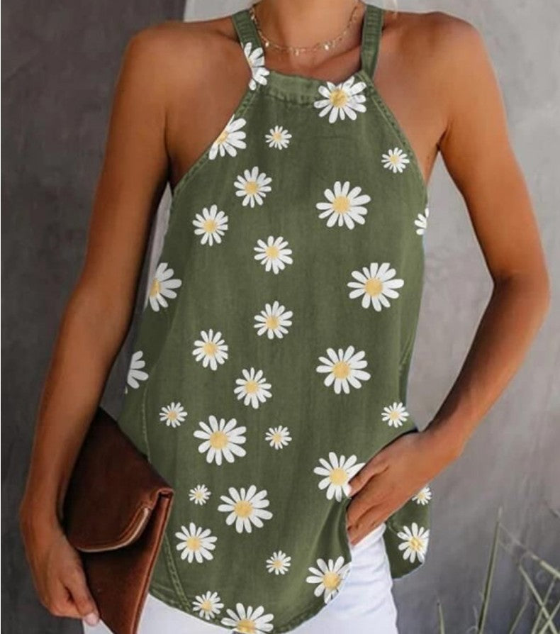 Cotton and linen daisy print top