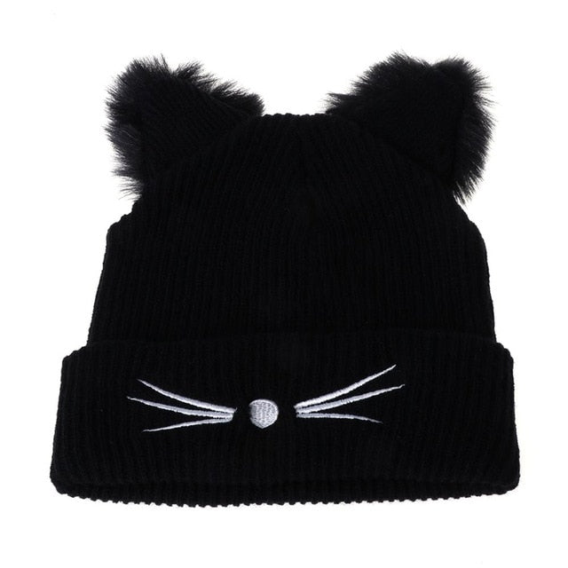 Knitted Warm Winter Cat Ears Beanie