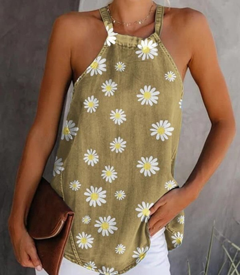 Cotton and linen daisy print top