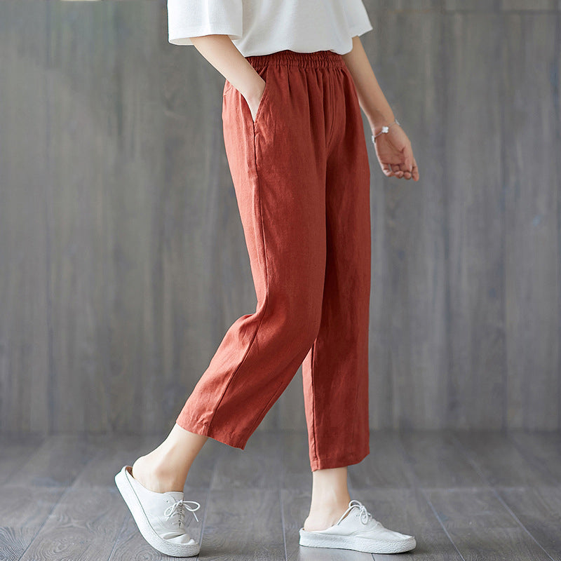 Cropped Cotton Casual Trousers