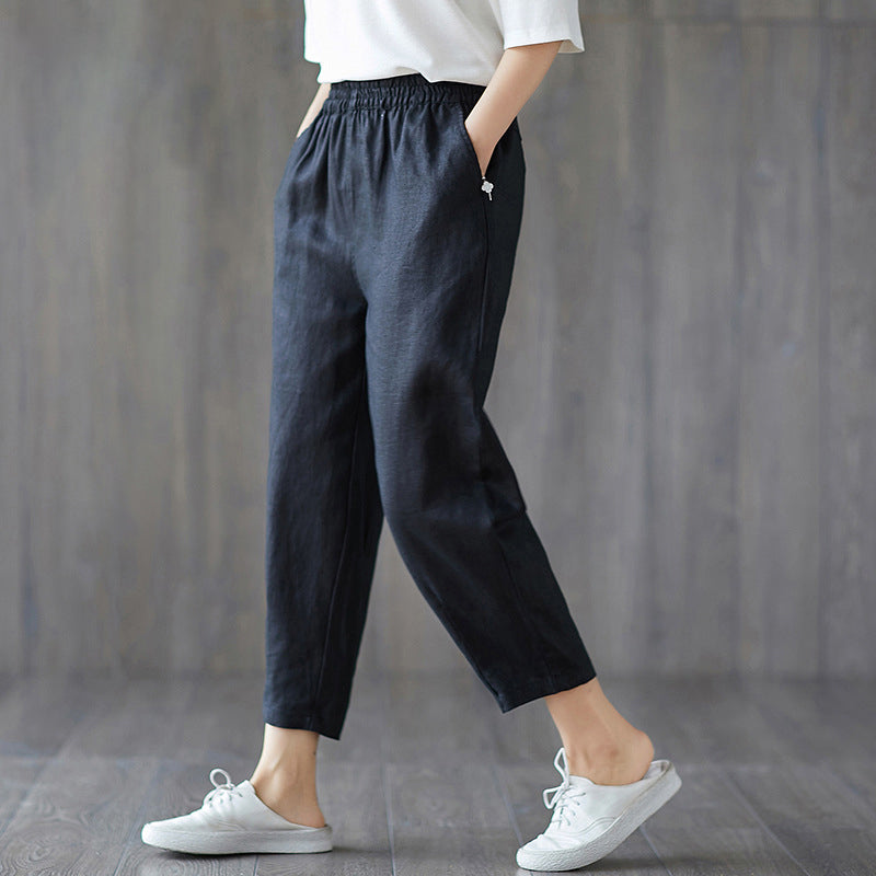 Cropped Cotton Casual Trousers