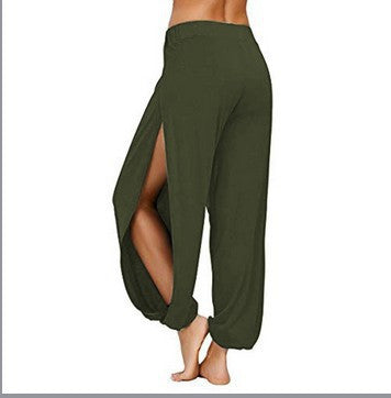 Casual harem yoga pants with side split