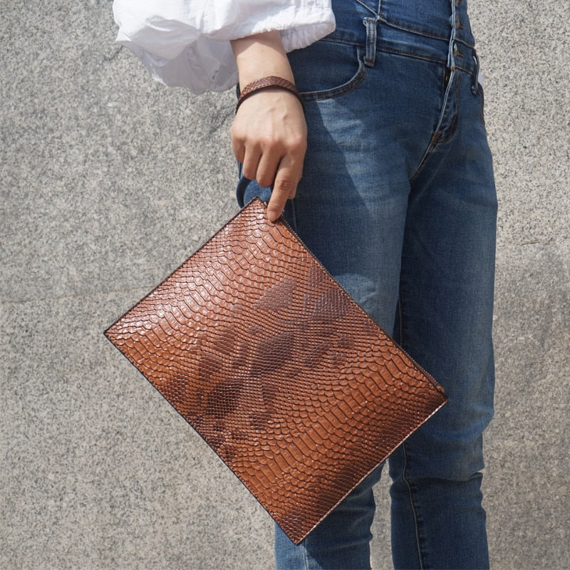 Leather PU snakeskin Large Clutch Bag