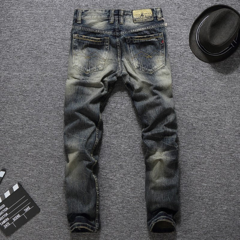 Men Vintage Style Slim Fit Ripped Jeans