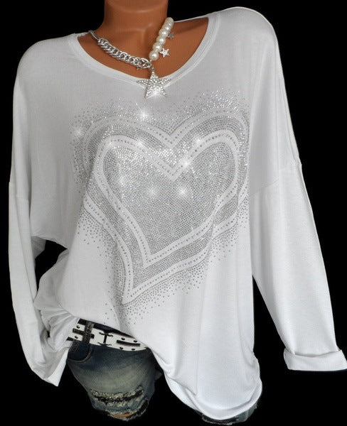 Diamond Dust Heart Shape Casual T-shirt Top