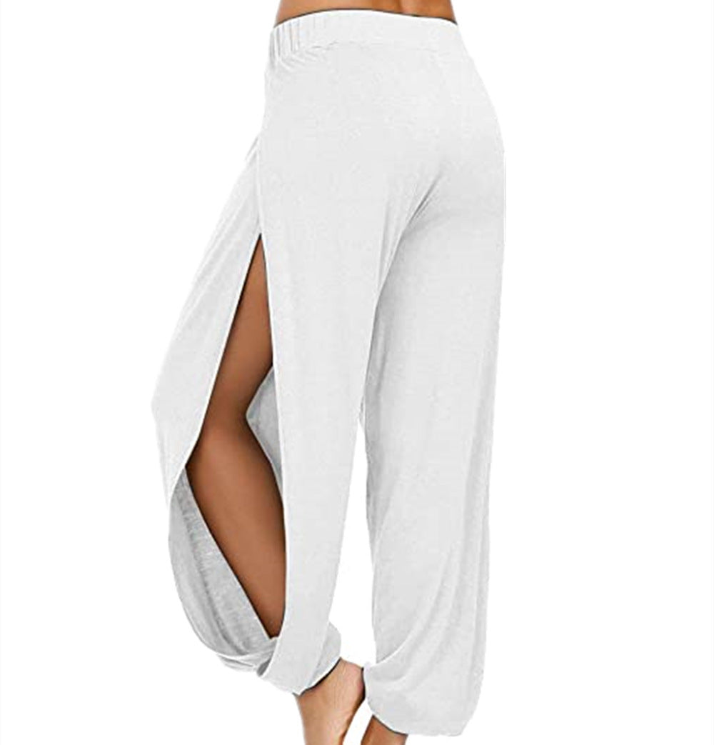 Casual harem yoga pants with side split