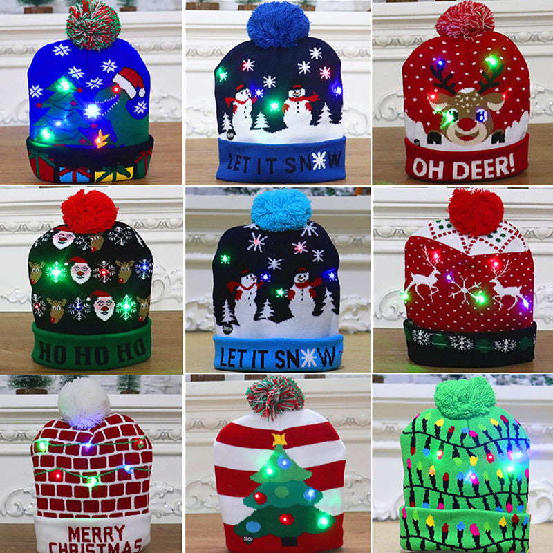 LED light Up Woolly Christmas Hat