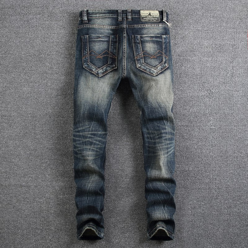 Men's Retro Slim Fit Denim Ripped Jeans