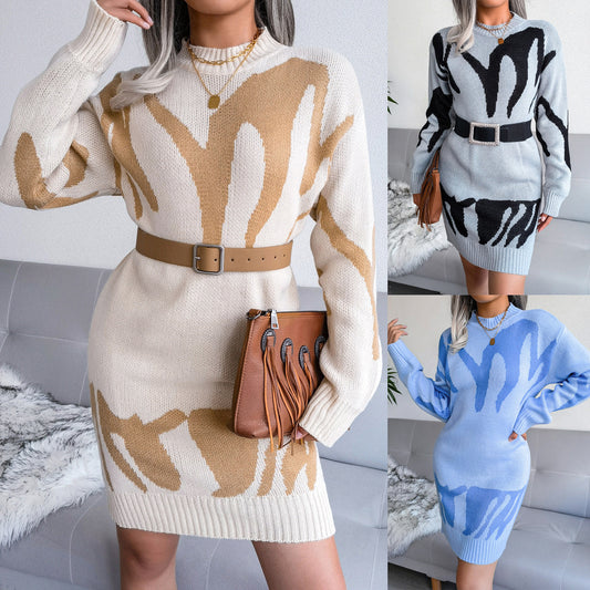 Geometric Pattern Wool Jumper Dress