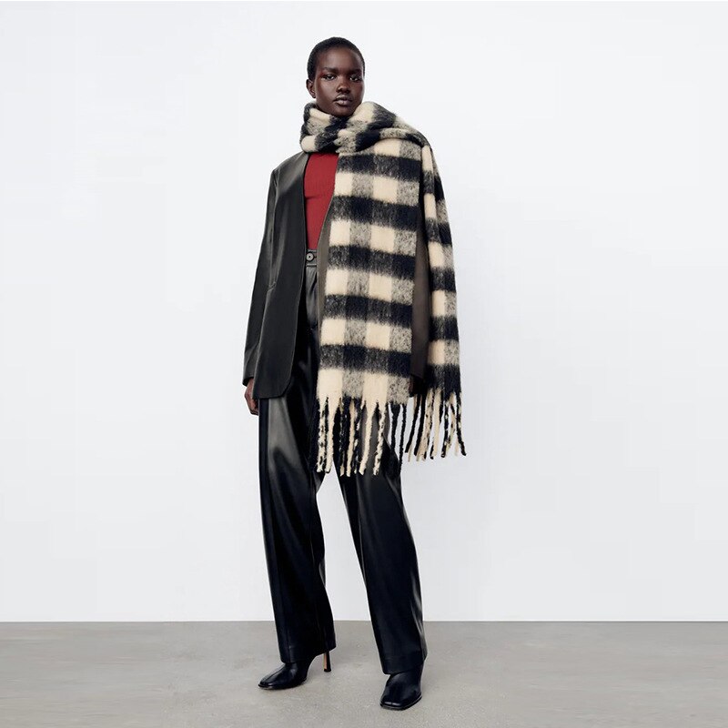 Hounds Tooth Large Knitted Oversized Scarf