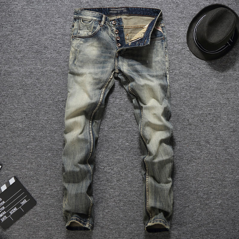 Italian Vintage Designer Men Jeans Slim Fit