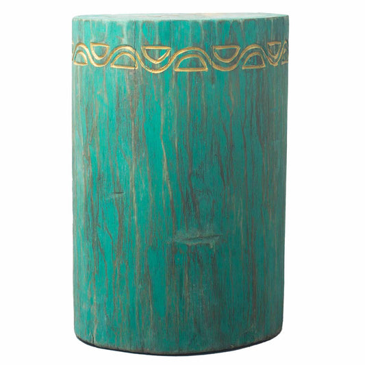 Green Hand Carved Tribal Stool