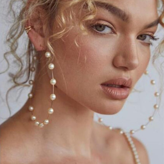 Gold Hoop Pearl Bridesmaid Earrings