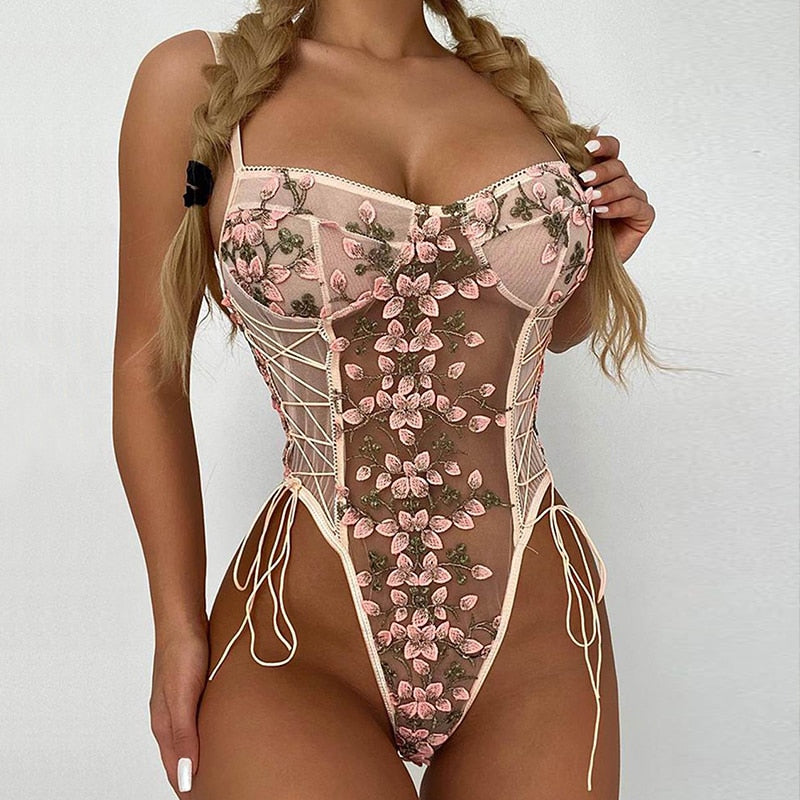 Embroidery Butterfly Lace Bodysuit