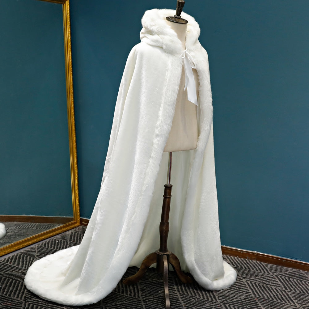 Winter Long Wedding Hooded Cloak