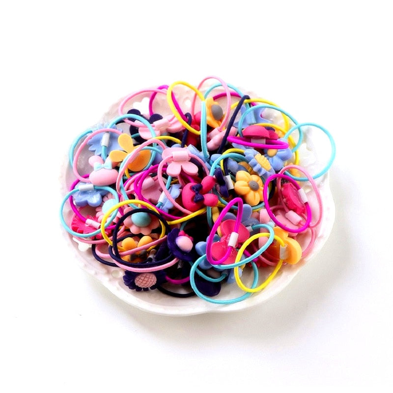 20pieces Strong Elastic Hair Bands With Cute FLOWERS & BOWS