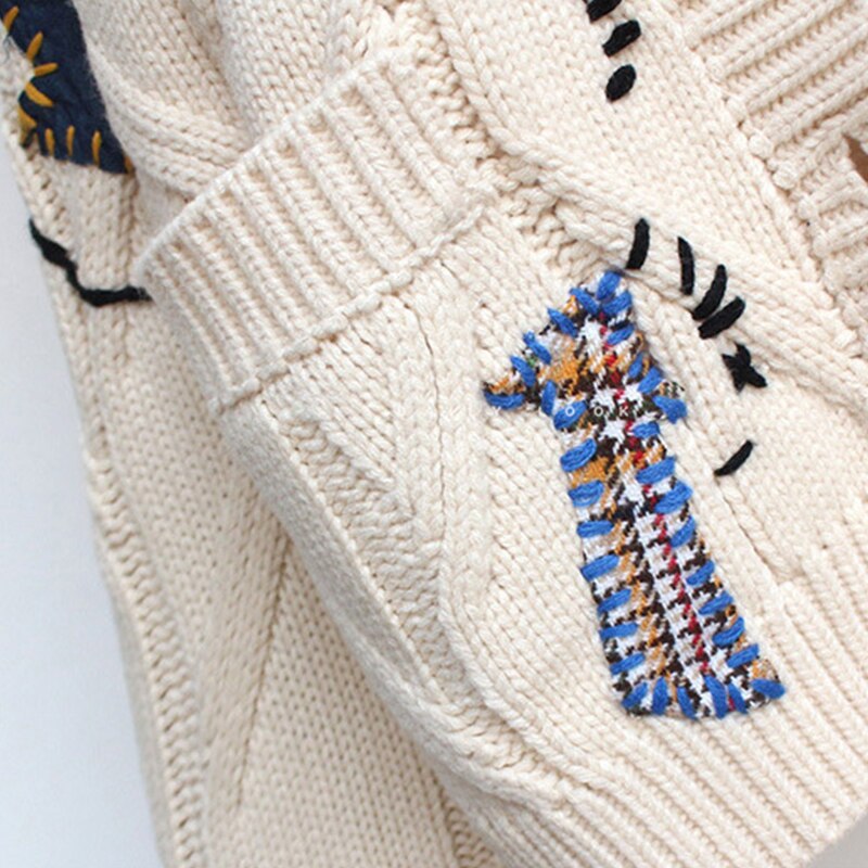 Oversized Large Knit Hand Woven Cardigan with Retro Design