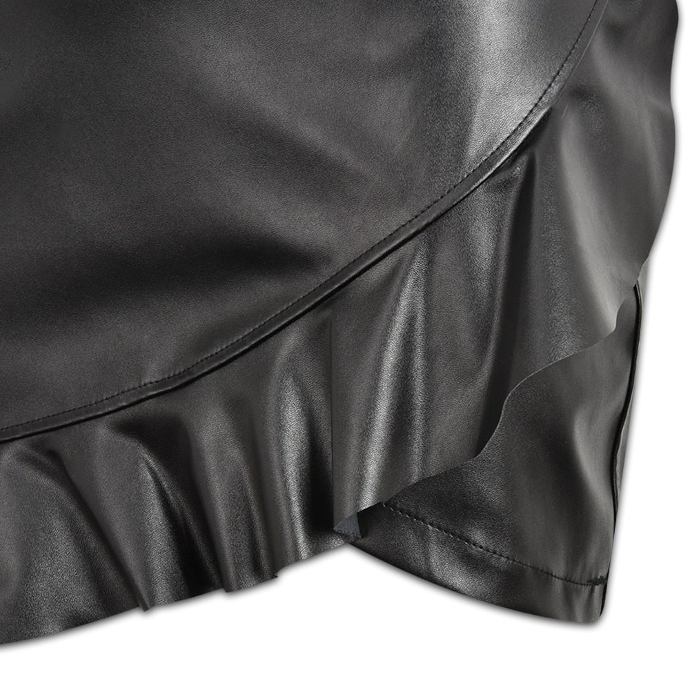 PU Leather Ruffle Skirt