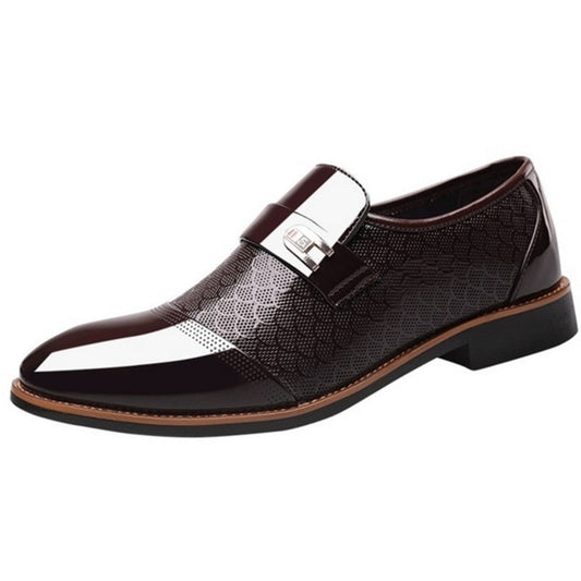 Men's PU Patent Leather Shoes with Designer Print and Buckle Details