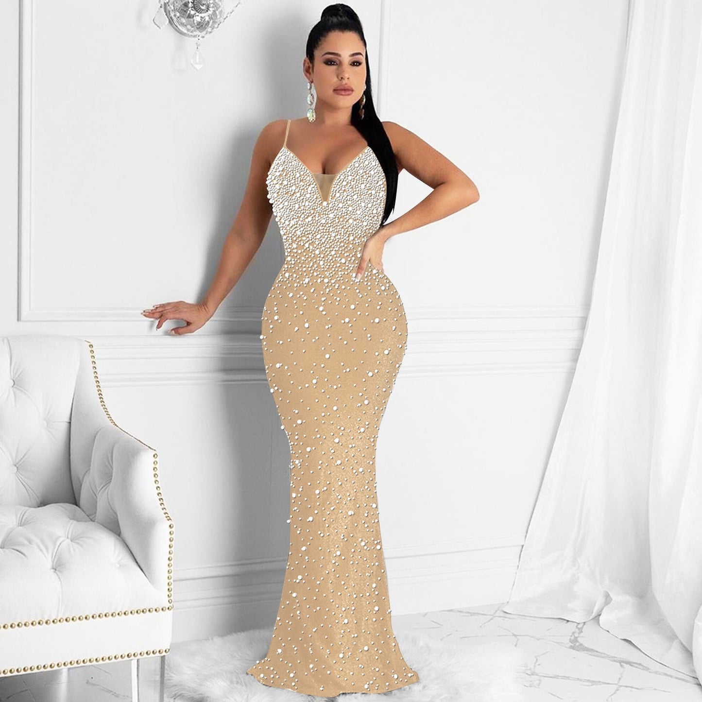 Long Sequin hour glass cocktail evening party dress