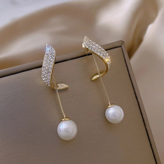 Gold Diamante Pearl Drop Bridal Earrings