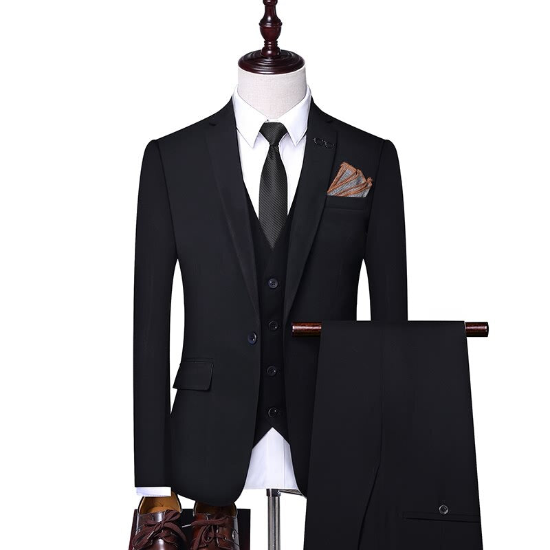 Slim Fit Business 3 Pieces Tuxedos Suit with Jacket Waistcoat and Trousers
