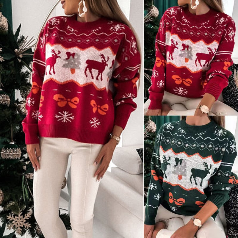Christmas Knitted Long Sleeve Round Neck Jumper