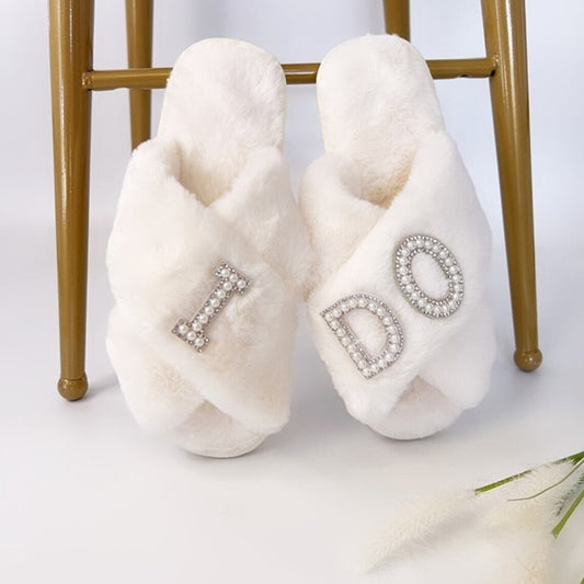 Bridal slippers fluffy wedding day sliders