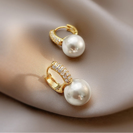 Gold Diamante Pearl Bridal Earrings