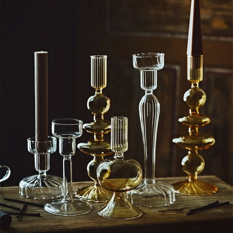 Vintage Glass French Style Candlestick Crystal Glass Candle Holders