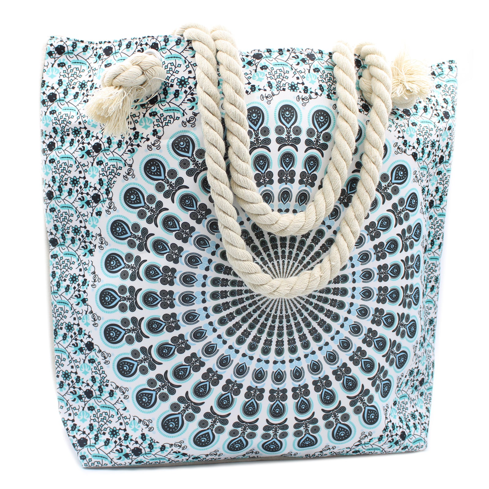 Sky Blue Tote Mandala Shopping Beach Bag - Satin & Sox