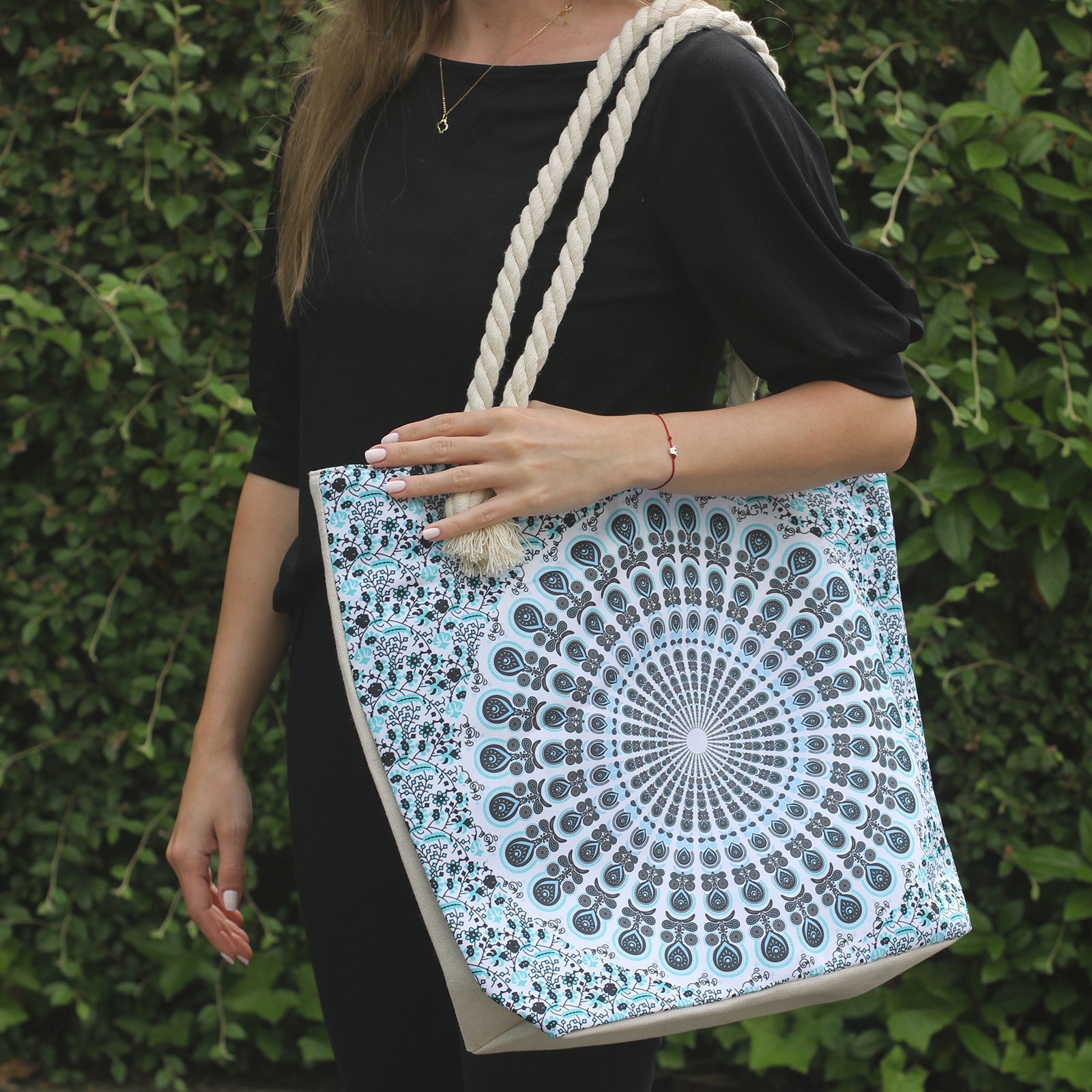 Sky Blue Tote Mandala Shopping Beach Bag - Satin & Sox