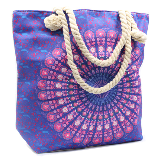 Pink and Blue Mandala Tote Shopping Beach Bag