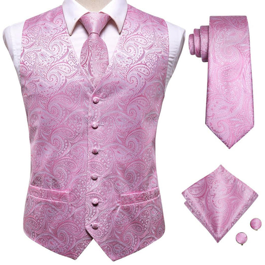 Men's satin waistcoat and tie set Pink